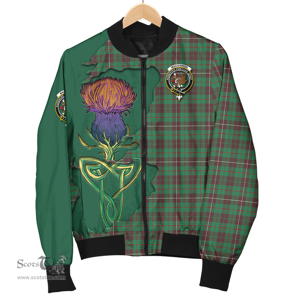 Scottish MacKinnon Hunting Ancient Tartan Family Crest with Thistle and Scotland Map Tartan Plaid Bomber Jacket Scottish Plaid Tartan Plaid - ScotsTee - scotstee.com