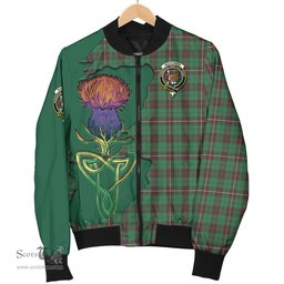 Scottish MacKinnon Hunting Ancient Tartan Family Crest with Thistle and Scotland Map Tartan Plaid Bomber Jacket Scottish Plaid Tartan Plaid - ScotsTee - scotstee.com