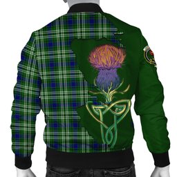 Scottish Learmonth Tartan Family Crest with Thistle and Scotland Map Tartan Plaid Bomber Jacket Scottish Plaid Tartan Plaid - ScotsTee - scotstee.com