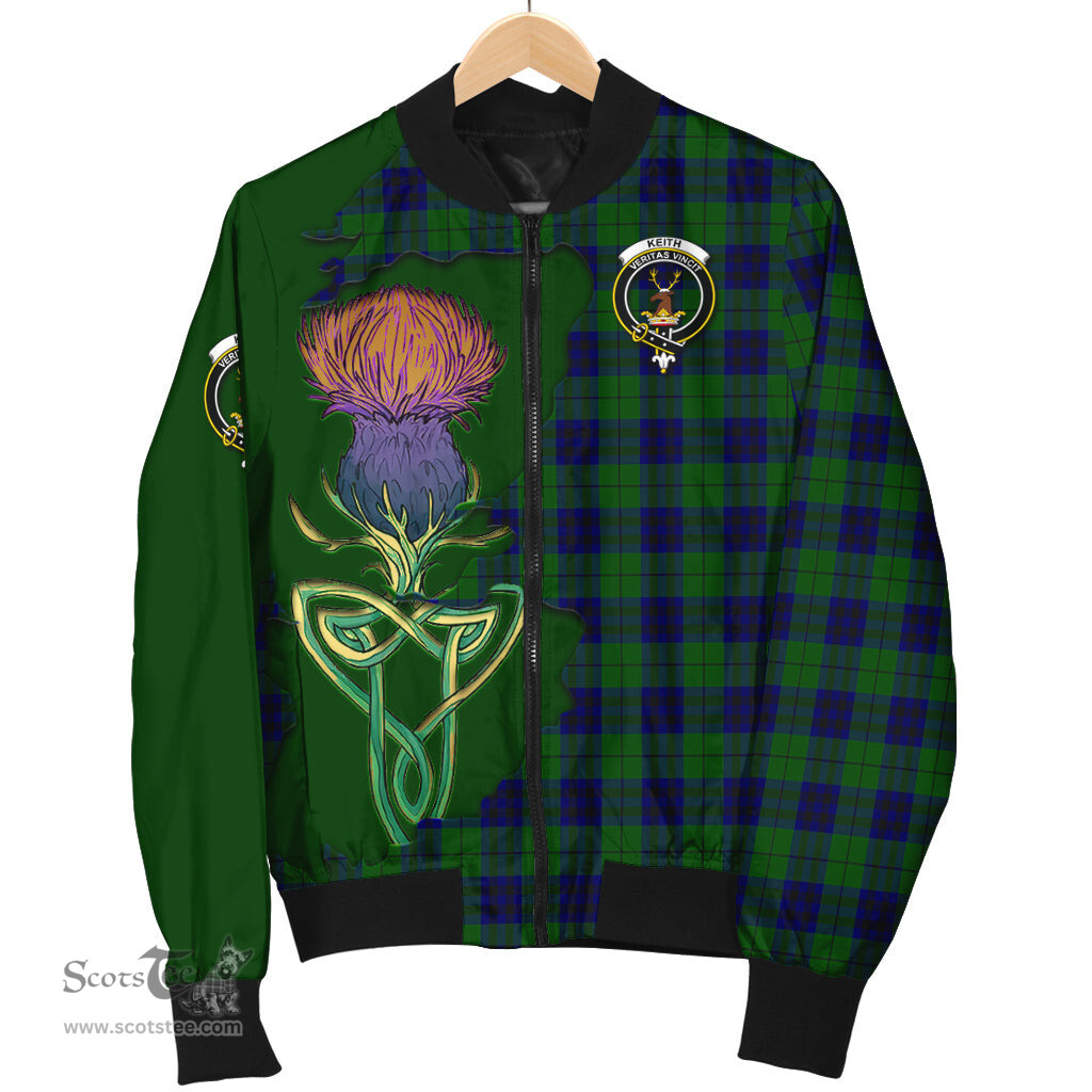 Scottish Keith Modern Tartan Family Crest with Thistle and Scotland Map Tartan Plaid Bomber Jacket Scottish Plaid Tartan Plaid - ScotsTee - scotstee.com
