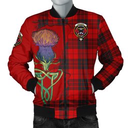 Scottish MacLeod of Raasay Tartan Family Crest with Thistle and Scotland Map Tartan Plaid Bomber Jacket Scottish Plaid Tartan Plaid - ScotsTee - scotstee.com