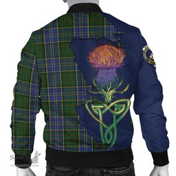 Scottish MacMillan Hunting Tartan Family Crest with Thistle and Scotland Map Tartan Plaid Bomber Jacket Scottish Plaid Tartan Plaid - ScotsTee - scotstee.com