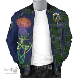 Scottish MacMillan Hunting Tartan Family Crest with Thistle and Scotland Map Tartan Plaid Bomber Jacket Scottish Plaid Tartan Plaid - ScotsTee - scotstee.com