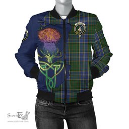 Scottish MacMillan Hunting Tartan Family Crest with Thistle and Scotland Map Tartan Plaid Bomber Jacket Scottish Plaid Tartan Plaid - ScotsTee - scotstee.com