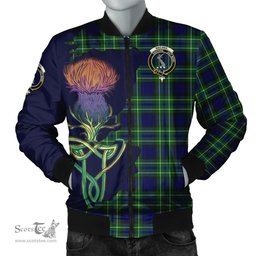 Scottish MacNeil of Colonsay Modern Tartan Family Crest with Thistle and Scotland Map Tartan Plaid Bomber Jacket Scottish Plaid Tartan Plaid - ScotsTee - scotstee.com