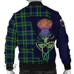 Scottish MacNeil of Colonsay Modern Tartan Family Crest with Thistle and Scotland Map Tartan Plaid Bomber Jacket Scottish Plaid Tartan Plaid - ScotsTee - scotstee.com