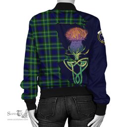 Scottish MacNeil of Colonsay Modern Tartan Family Crest with Thistle and Scotland Map Tartan Plaid Bomber Jacket Scottish Plaid Tartan Plaid - ScotsTee - scotstee.com