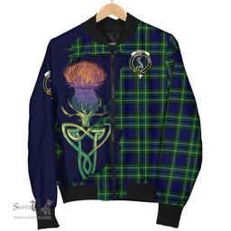 Scottish MacNeil of Colonsay Modern Tartan Family Crest with Thistle and Scotland Map Tartan Plaid Bomber Jacket Scottish Plaid Tartan Plaid - ScotsTee - scotstee.com