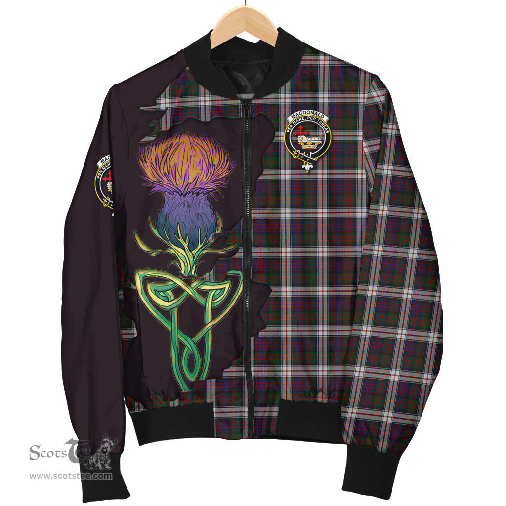 Scottish MacDonald Dress Tartan Family Crest with Thistle and Scotland Map Tartan Plaid Bomber Jacket Scottish Plaid Tartan Plaid - ScotsTee - scotstee.com
