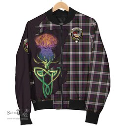 Scottish MacDonald Dress Tartan Family Crest with Thistle and Scotland Map Tartan Plaid Bomber Jacket Scottish Plaid Tartan Plaid - ScotsTee - scotstee.com