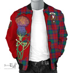 Scottish Lindsay Modern Tartan Family Crest with Thistle and Scotland Map Tartan Plaid Bomber Jacket Scottish Plaid Tartan Plaid - ScotsTee - scotstee.com