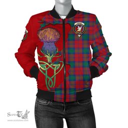 Scottish Lindsay Modern Tartan Family Crest with Thistle and Scotland Map Tartan Plaid Bomber Jacket Scottish Plaid Tartan Plaid - ScotsTee - scotstee.com
