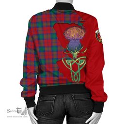 Scottish Lindsay Modern Tartan Family Crest with Thistle and Scotland Map Tartan Plaid Bomber Jacket Scottish Plaid Tartan Plaid - ScotsTee - scotstee.com