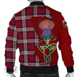 Scottish MacDonald Dress Irish Tartan Family Crest with Thistle and Scotland Map Tartan Plaid Bomber Jacket Scottish Plaid Tartan Plaid - ScotsTee - scotstee.com