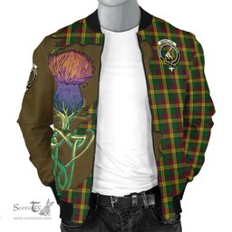 Scottish MacMillan Ancient Tartan Family Crest with Thistle and Scotland Map Tartan Plaid Bomber Jacket Scottish Plaid Tartan Plaid - ScotsTee - scotstee.com