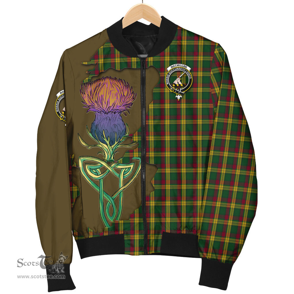 Scottish MacMillan Ancient Tartan Family Crest with Thistle and Scotland Map Tartan Plaid Bomber Jacket Scottish Plaid Tartan Plaid - ScotsTee - scotstee.com
