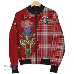 Scottish MacDougall Dress Tartan Family Crest with Thistle and Scotland Map Tartan Plaid Bomber Jacket Scottish Plaid Tartan Plaid - ScotsTee - scotstee.com