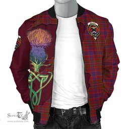 Scottish MacLeod Red Tartan Family Crest with Thistle and Scotland Map Tartan Plaid Bomber Jacket Scottish Plaid Tartan Plaid - ScotsTee - scotstee.com