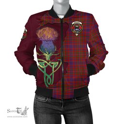 Scottish MacLeod Red Tartan Family Crest with Thistle and Scotland Map Tartan Plaid Bomber Jacket Scottish Plaid Tartan Plaid - ScotsTee - scotstee.com