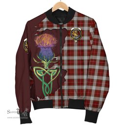 Scottish MacFie Dress Tartan Family Crest with Thistle and Scotland Map Tartan Plaid Bomber Jacket Scottish Plaid Tartan Plaid - ScotsTee - scotstee.com