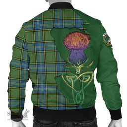 Scottish MacMillan Hunting Ancient Tartan Family Crest with Thistle and Scotland Map Tartan Plaid Bomber Jacket Scottish Plaid Tartan Plaid - ScotsTee - scotstee.com
