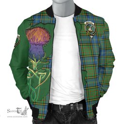 Scottish MacMillan Hunting Ancient Tartan Family Crest with Thistle and Scotland Map Tartan Plaid Bomber Jacket Scottish Plaid Tartan Plaid - ScotsTee - scotstee.com