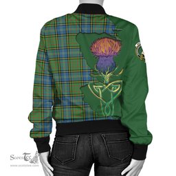 Scottish MacMillan Hunting Ancient Tartan Family Crest with Thistle and Scotland Map Tartan Plaid Bomber Jacket Scottish Plaid Tartan Plaid - ScotsTee - scotstee.com