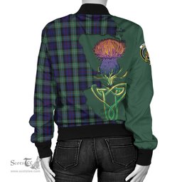 Scottish MacKenzie Hunting Green Tartan Family Crest with Thistle and Scotland Map Tartan Plaid Bomber Jacket Scottish Plaid Tartan Plaid - ScotsTee - scotstee.com
