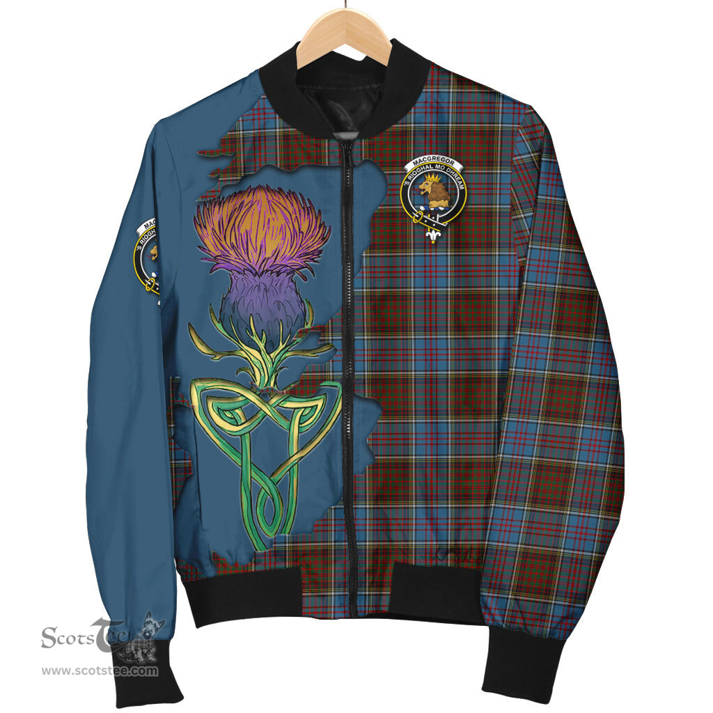 Scottish MacGregor Hastie Tartan Family Crest with Thistle and Scotland Map Tartan Plaid Bomber Jacket Scottish Plaid Tartan Plaid - ScotsTee - scotstee.com