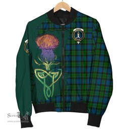 Scottish MacKay Modern Tartan Family Crest with Thistle and Scotland Map Tartan Plaid Bomber Jacket Scottish Plaid Tartan Plaid - ScotsTee - scotstee.com