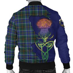 Scottish MacInnes Modern Tartan Family Crest with Thistle and Scotland Map Tartan Plaid Bomber Jacket Scottish Plaid Tartan Plaid - ScotsTee - scotstee.com