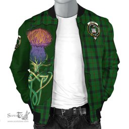 Scottish Kincaid Tartan Family Crest with Thistle and Scotland Map Tartan Plaid Bomber Jacket Scottish Plaid Tartan Plaid - ScotsTee - scotstee.com