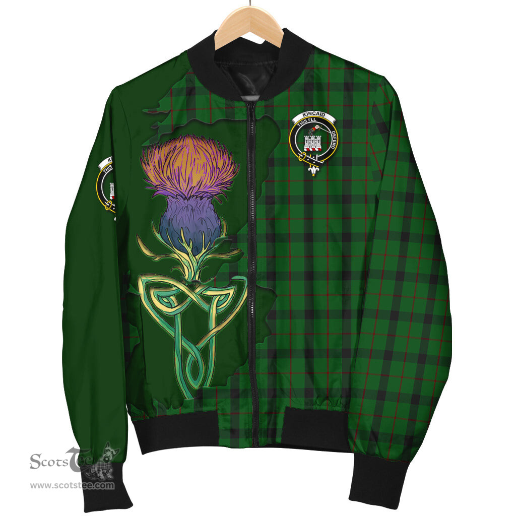 Scottish Kincaid Tartan Family Crest with Thistle and Scotland Map Tartan Plaid Bomber Jacket Scottish Plaid Tartan Plaid - ScotsTee - scotstee.com