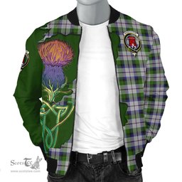 Scottish MacNaughton Dress Tartan Family Crest with Thistle and Scotland Map Tartan Plaid Bomber Jacket Scottish Plaid Tartan Plaid - ScotsTee - scotstee.com
