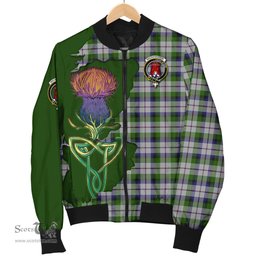 Scottish MacNaughton Dress Tartan Family Crest with Thistle and Scotland Map Tartan Plaid Bomber Jacket Scottish Plaid Tartan Plaid - ScotsTee - scotstee.com