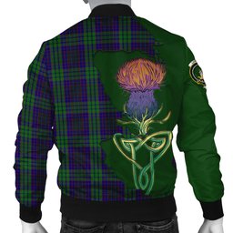 Scottish Lumsden Green Tartan Family Crest with Thistle and Scotland Map Tartan Plaid Bomber Jacket Scottish Plaid Tartan Plaid - ScotsTee - scotstee.com
