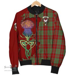 Scottish Leask Tartan Family Crest with Thistle and Scotland Map Tartan Plaid Bomber Jacket Scottish Plaid Tartan Plaid - ScotsTee - scotstee.com