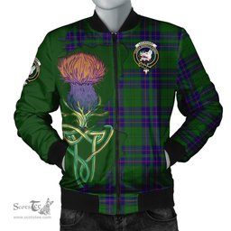 Scottish Lockhart Modern Tartan Family Crest with Thistle and Scotland Map Tartan Plaid Bomber Jacket Scottish Plaid Tartan Plaid - ScotsTee - scotstee.com