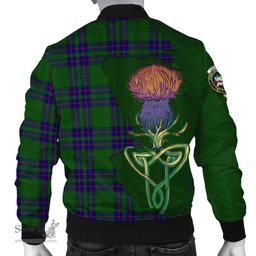 Scottish Lockhart Modern Tartan Family Crest with Thistle and Scotland Map Tartan Plaid Bomber Jacket Scottish Plaid Tartan Plaid - ScotsTee - scotstee.com