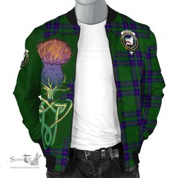 Scottish Lockhart Modern Tartan Family Crest with Thistle and Scotland Map Tartan Plaid Bomber Jacket Scottish Plaid Tartan Plaid - ScotsTee - scotstee.com