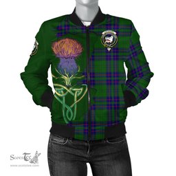 Scottish Lockhart Modern Tartan Family Crest with Thistle and Scotland Map Tartan Plaid Bomber Jacket Scottish Plaid Tartan Plaid - ScotsTee - scotstee.com