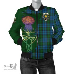 Scottish Kerr Hunting Tartan Family Crest with Thistle and Scotland Map Tartan Plaid Bomber Jacket Scottish Plaid Tartan Plaid - ScotsTee - scotstee.com