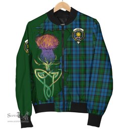 Scottish Kerr Hunting Tartan Family Crest with Thistle and Scotland Map Tartan Plaid Bomber Jacket Scottish Plaid Tartan Plaid - ScotsTee - scotstee.com