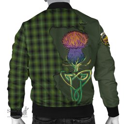Scottish MacIver Hunting Tartan Family Crest with Thistle and Scotland Map Tartan Plaid Bomber Jacket Scottish Plaid Tartan Plaid - ScotsTee - scotstee.com