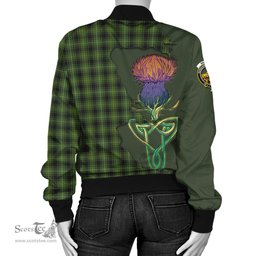 Scottish MacIver Hunting Tartan Family Crest with Thistle and Scotland Map Tartan Plaid Bomber Jacket Scottish Plaid Tartan Plaid - ScotsTee - scotstee.com