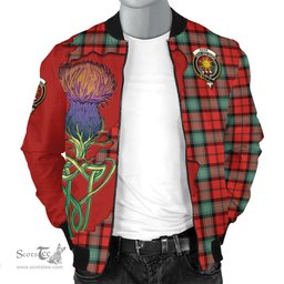 Scottish Kerr Ancient Tartan Family Crest with Thistle and Scotland Map Tartan Plaid Bomber Jacket Scottish Plaid Tartan Plaid - ScotsTee - scotstee.com