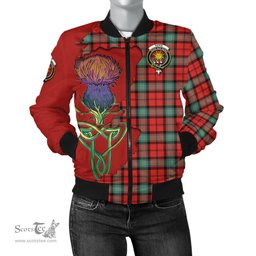 Scottish Kerr Ancient Tartan Family Crest with Thistle and Scotland Map Tartan Plaid Bomber Jacket Scottish Plaid Tartan Plaid - ScotsTee - scotstee.com