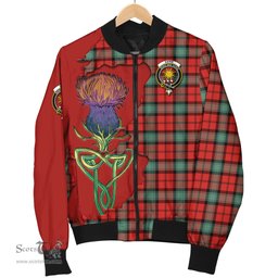 Scottish Kerr Ancient Tartan Family Crest with Thistle and Scotland Map Tartan Plaid Bomber Jacket Scottish Plaid Tartan Plaid - ScotsTee - scotstee.com