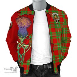 Scottish MacGregor Modern Tartan Family Crest with Thistle and Scotland Map Tartan Plaid Bomber Jacket Scottish Plaid Tartan Plaid - ScotsTee - scotstee.com