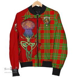 Scottish MacGregor Modern Tartan Family Crest with Thistle and Scotland Map Tartan Plaid Bomber Jacket Scottish Plaid Tartan Plaid - ScotsTee - scotstee.com